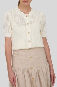 ZOE AND CLAIRE Short Sleeve Semisheer Pointelle Sweater