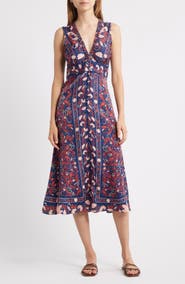 FARM Rio Boho Floral Scarf Print Sleeveless Midi Dress