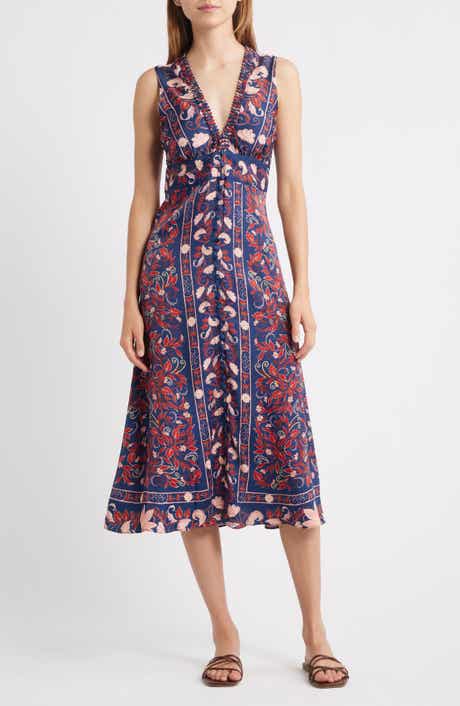FARM Rio Boho Floral Scarf Print Sleeveless Midi Dress