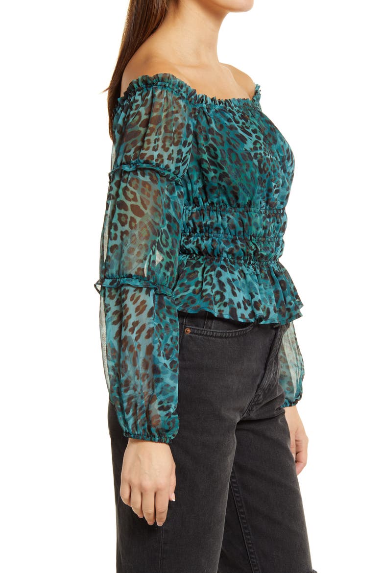 Off the Shoulder Top, Alternate, color, GHOST LEAF LEOPARD PRINT