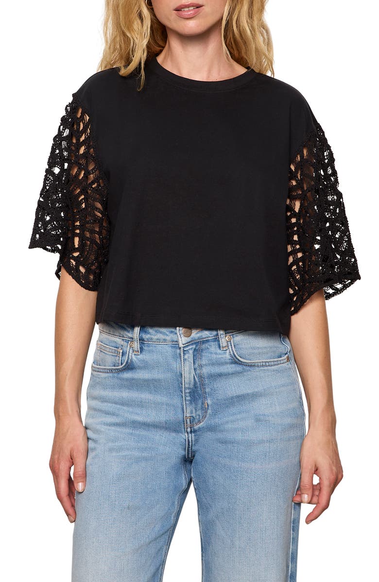 Sanctuary Belle Lace Sleeve Organic Cotton T-Shirt, Main, color, 