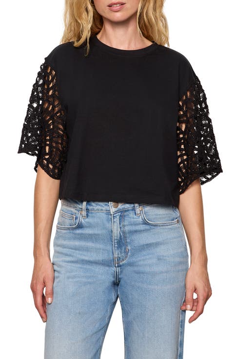 Belle Lace Sleeve Organic Cotton T-Shirt