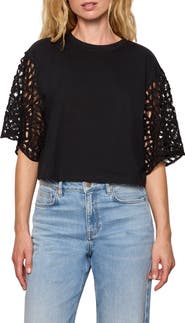 Sanctuary Belle Lace Sleeve Organic Cotton T-Shirt