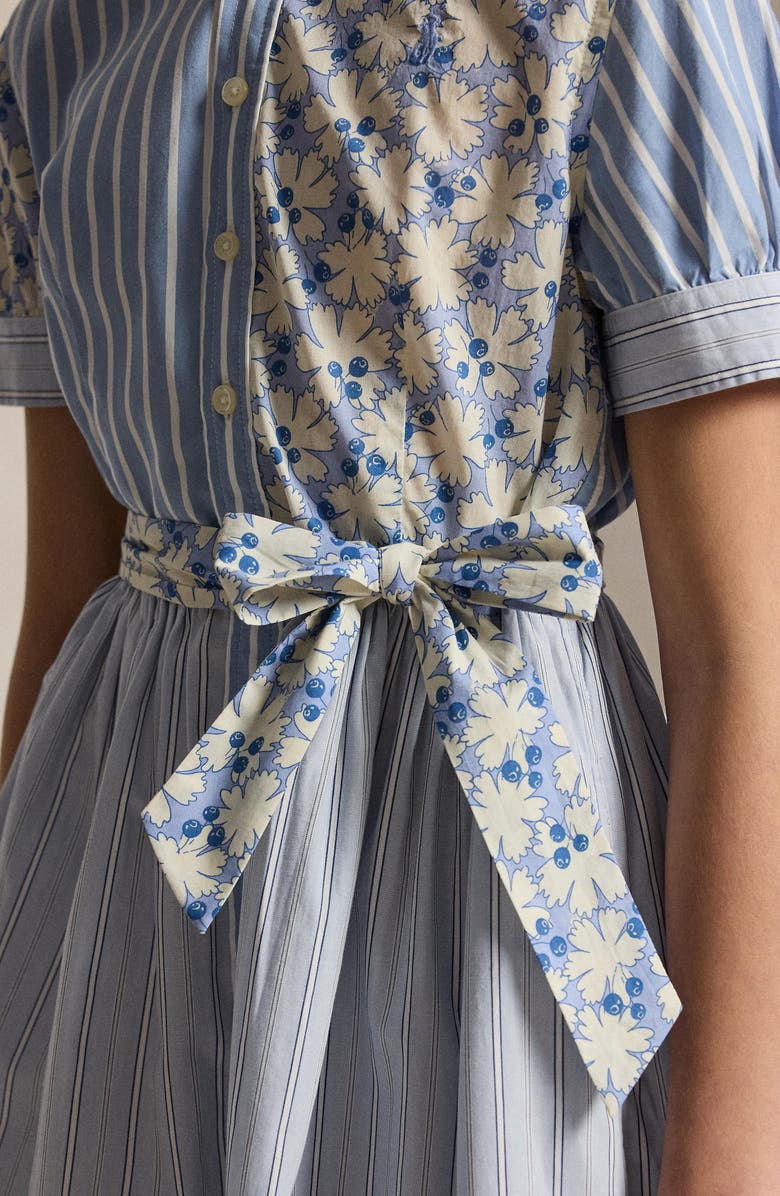 Polo Ralph Lauren Kids' Mixed Print Cotton Shirtdress, Alternate, color, Blue Multi