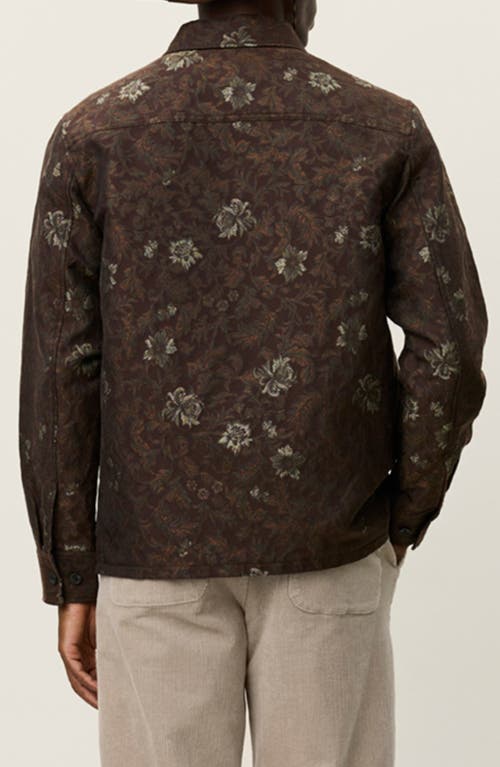 Les Deux Kaleb Jacquard Button Front Overshirt In Brown