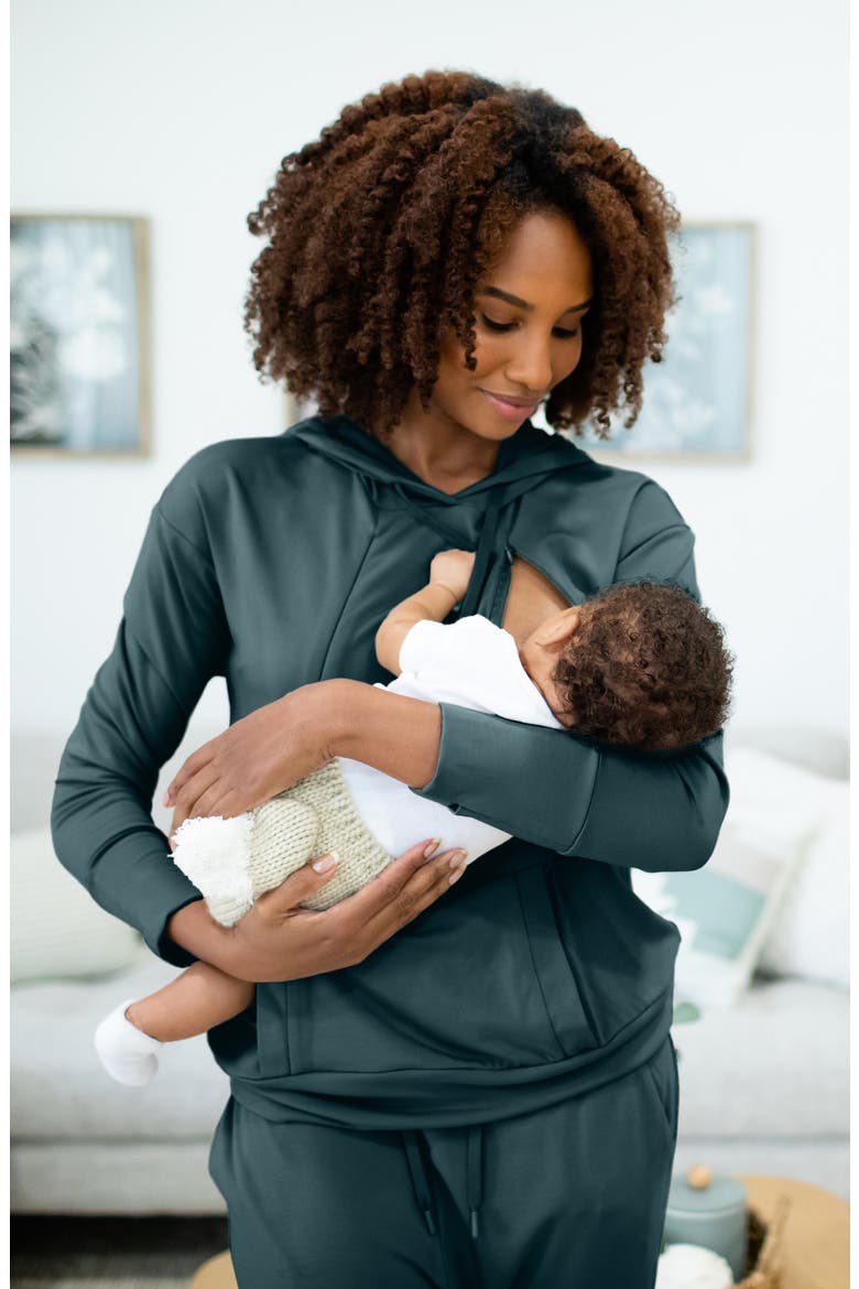 Maternity & Nursing Hoodie, Alternate, color, EVERGREEN
