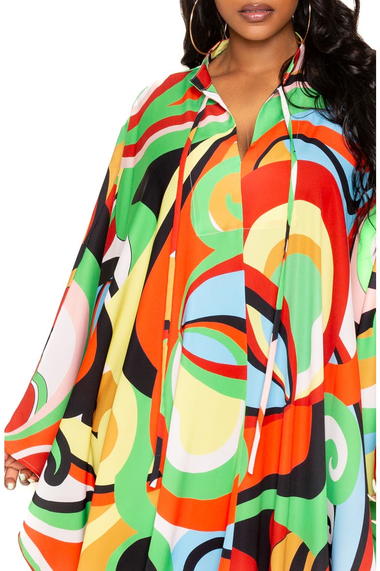 Geometric Print Long Sleeve Caftan, Alternate, color, GREEN MULTI