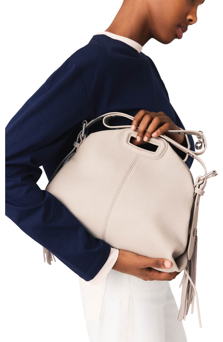 maje Grained leather Miss M bag, Alternate, color, Light Grey