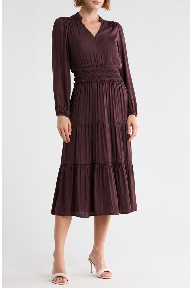 Hammered Satin Midi Dress, Main, color, BURGUNDY FUDGE