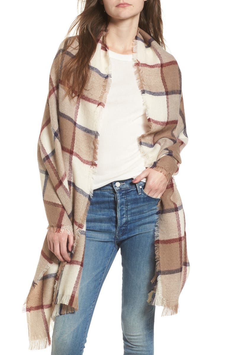 Sole Society Windowpane Check Blanket Scarf, Main, color, 