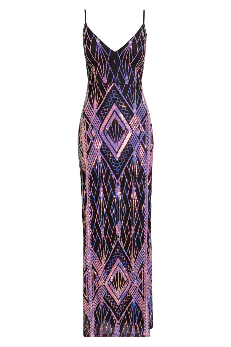 Sequined Column Gown, Alternate, color, BLACK/ PINK