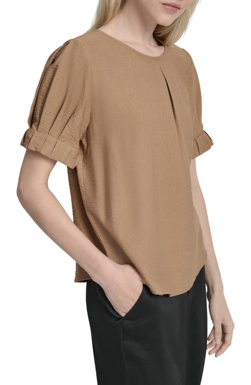 Dkny Crinkle Texture Short Sleeve Top In Brown