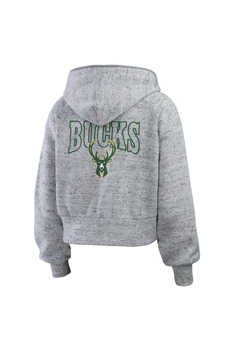 Women's WEAR by Erin Andrews Heather Gray Milwaukee Bucks Speckled Radiator Full-Zip Hoodie, Alternate, color, Heather Gray