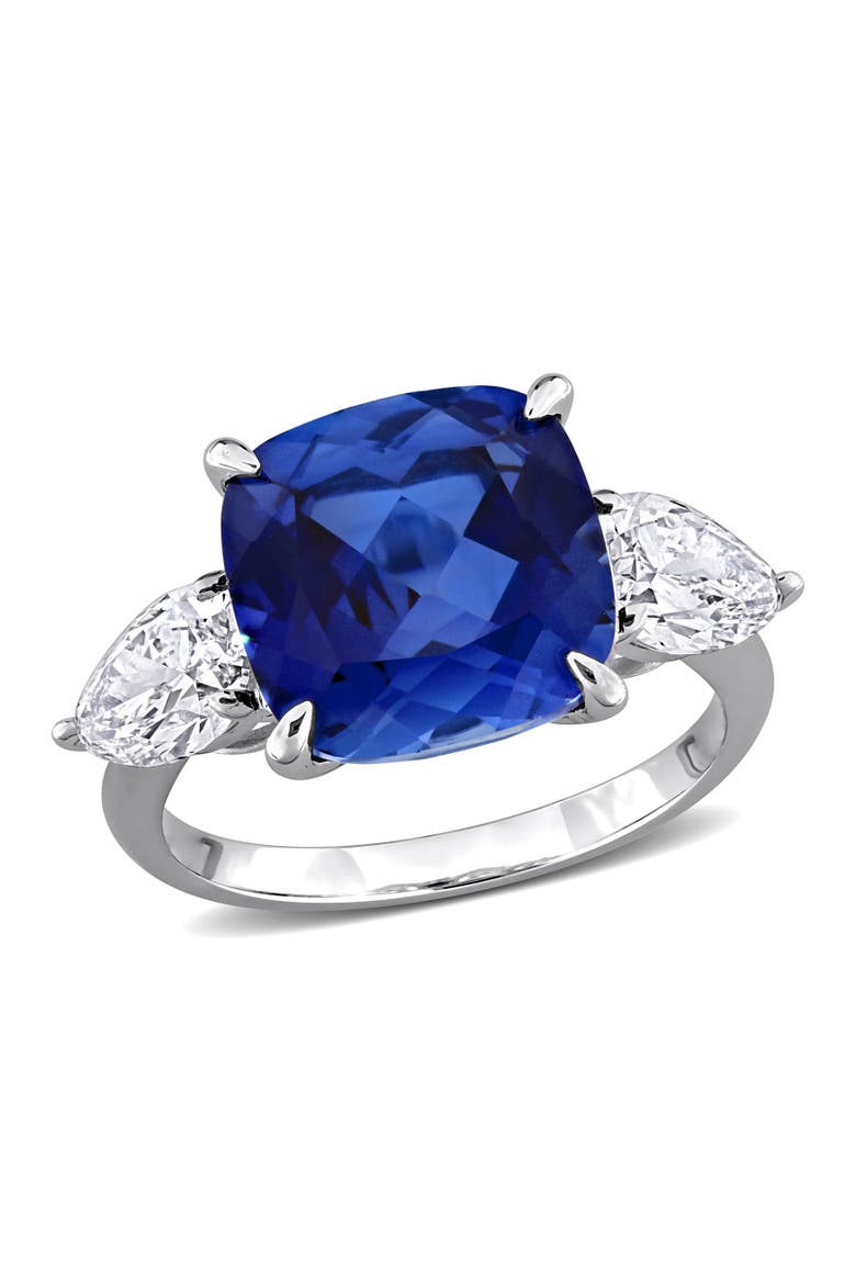 Lab-Created Sapphire & Diamond 3-Stone Ring 18k, Main, color, Sapphire