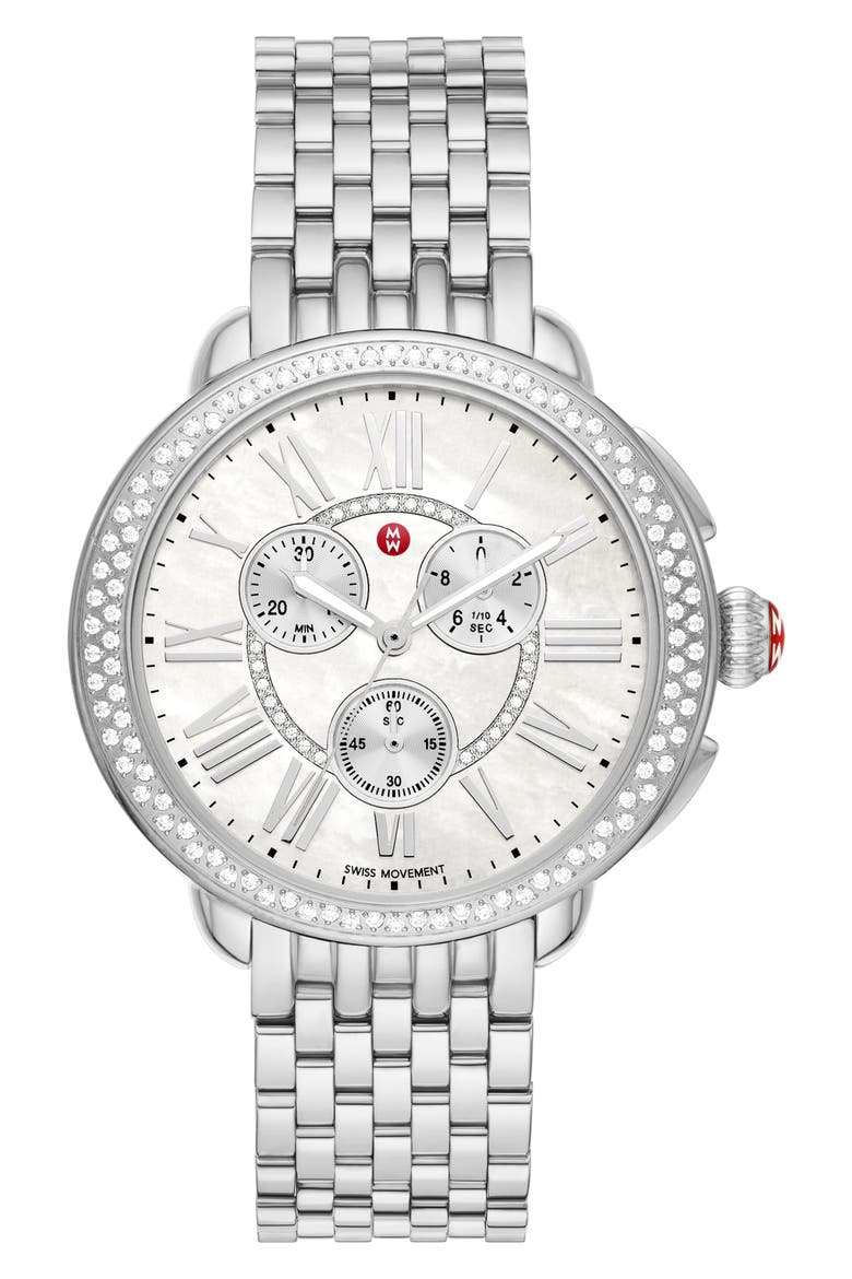 Serein Diamond Bracelet Chronograph Watch, 40mm x 38mm, Main, color, SILVER