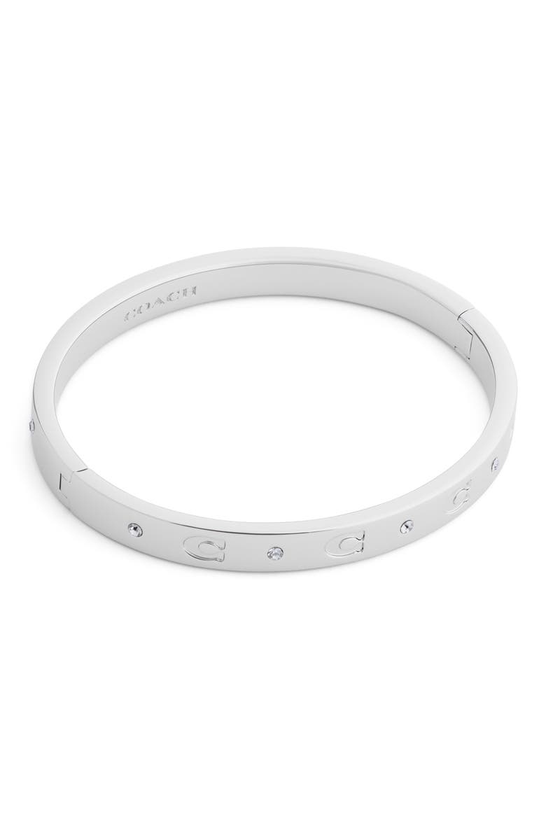 Signature C Hinged Bangle, Main, color, RHODIUM