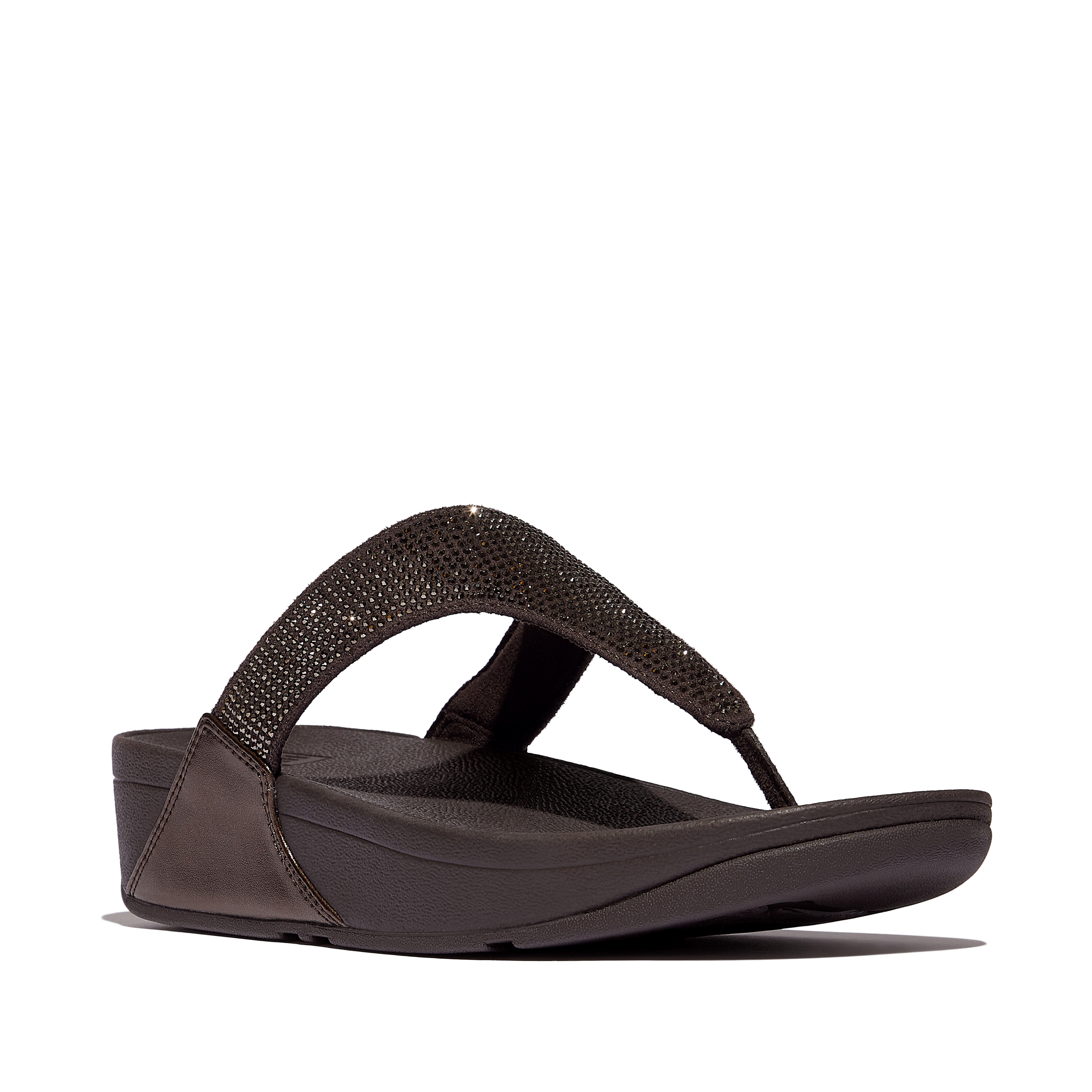 FitFlop Lulu Crystal embellished toe-post sandals, Main, color, Metallic Chocolate Brown
