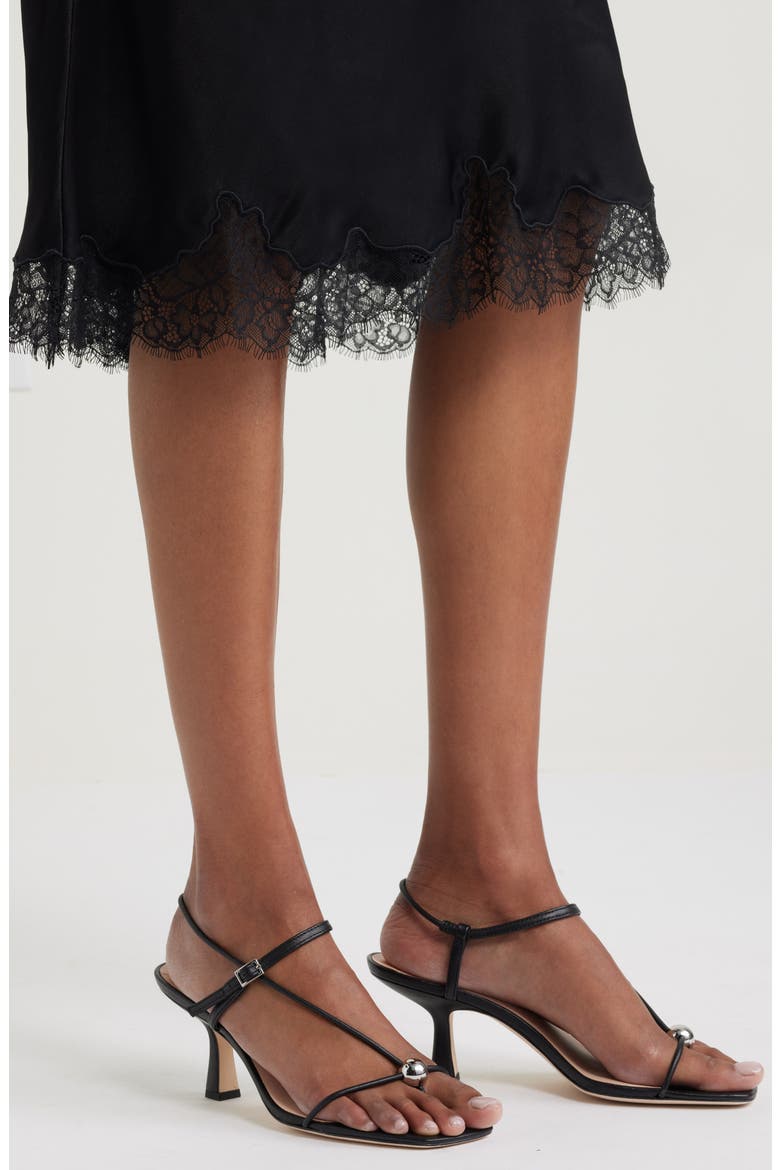 Lace Trim Bias Cut Midi Skirt, Alternate, color, BLACK