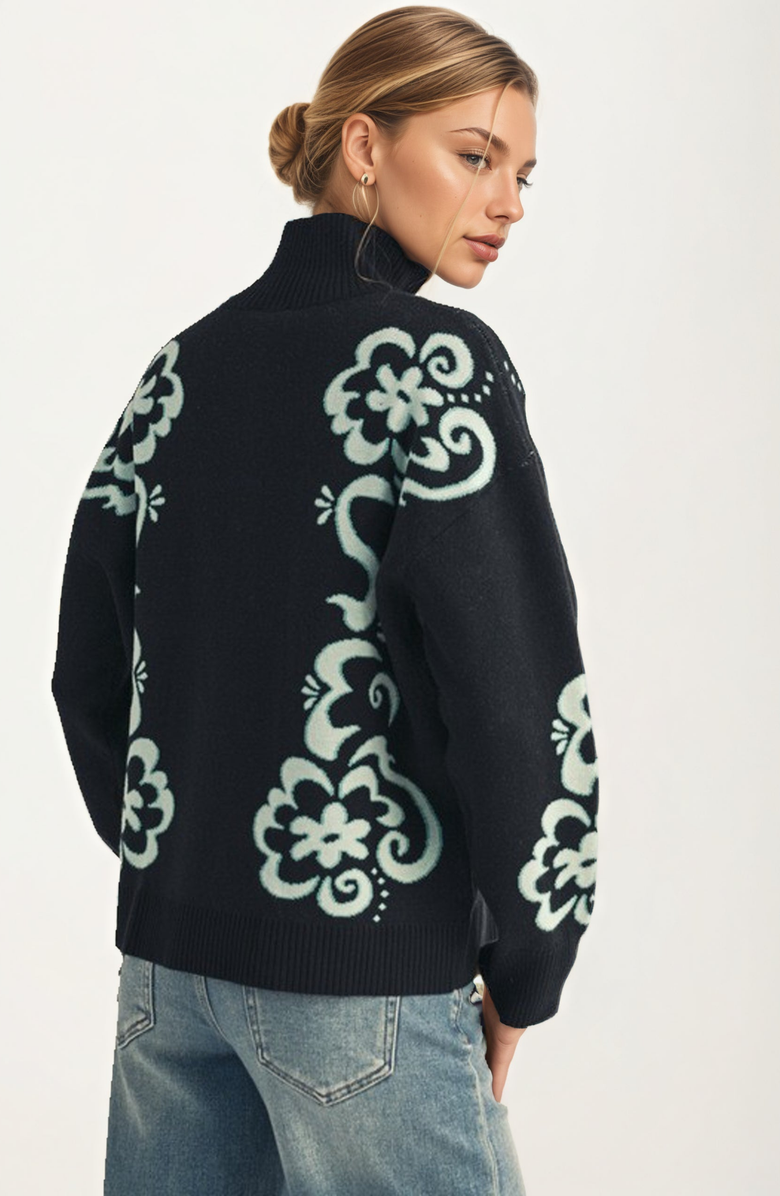 Knit and Lounge Floral Quarter Zip Sweater, Alternate, color, 