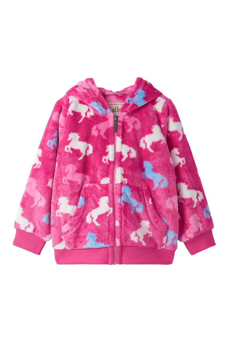 Kids' Beautiful Horses Faux Fur Hoodie, Main, color, RASPBERRY ROSE