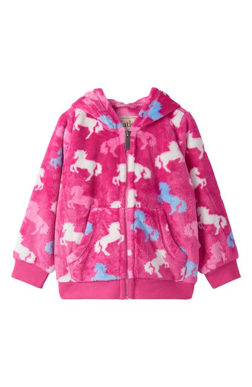 Hatley Kids' Beautiful Horses Faux Fur Hoodie In Pink