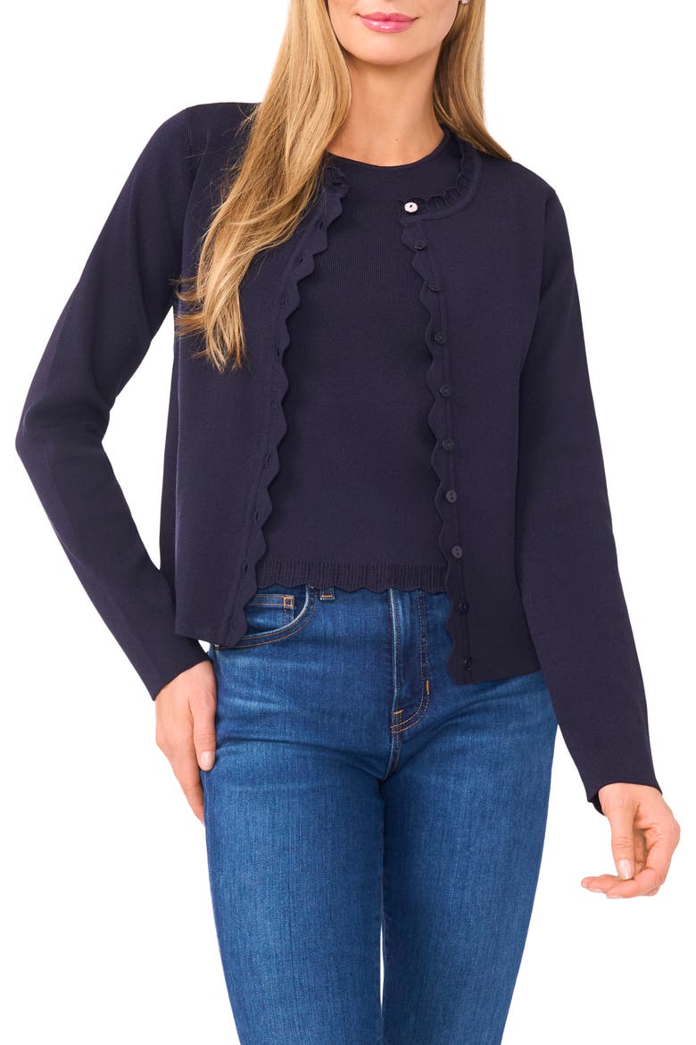Scallop Detail Cardigan, Main, color, BARITONE BLUE