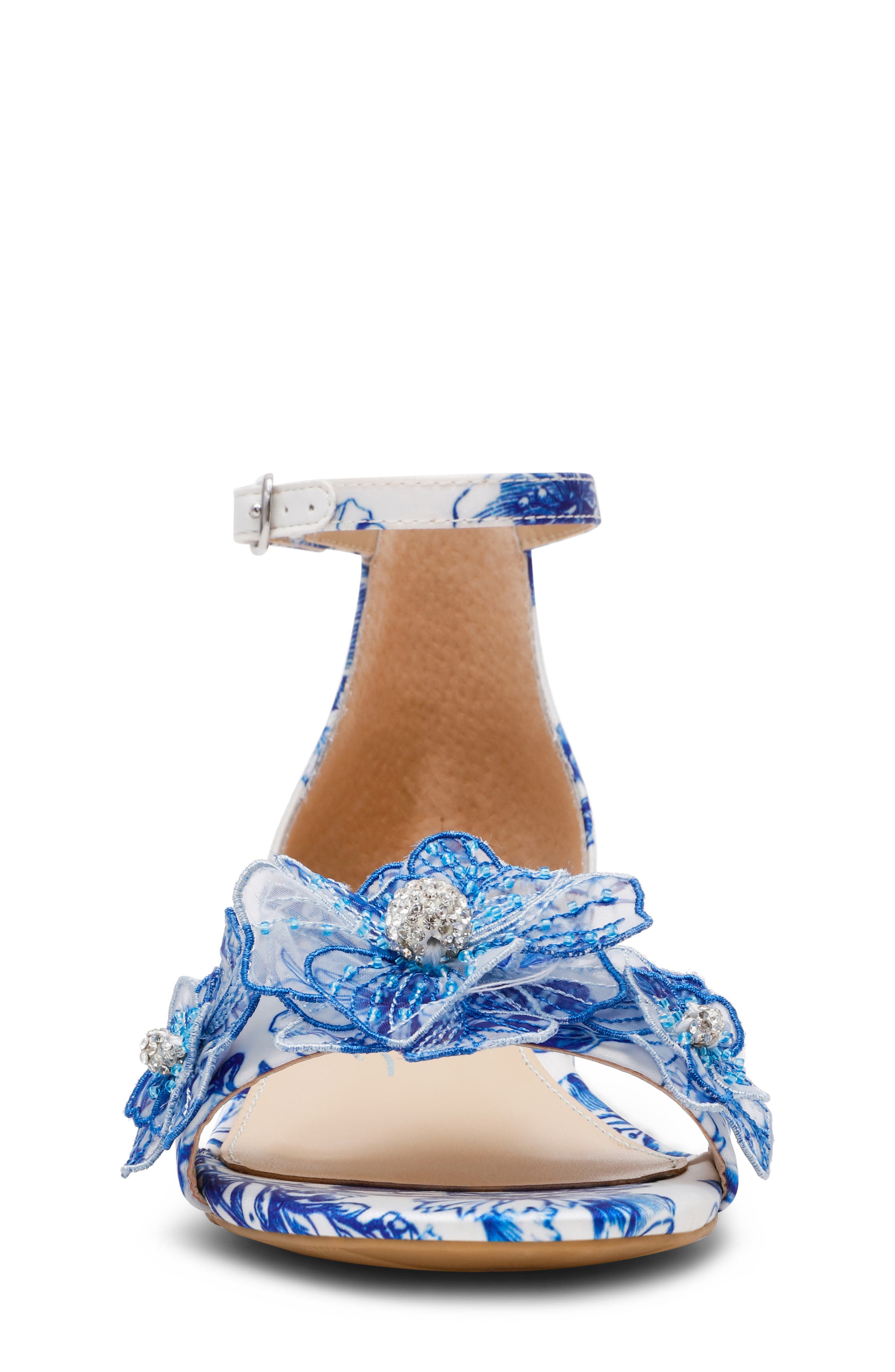 Betsey Johnson Kids' Petra Ankle Strap Sandal, Alternate, color, White/ Blue Floral