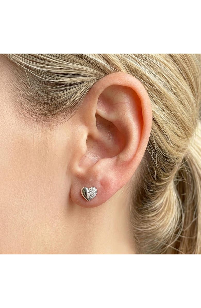 The Lovery Fine Jewelry Half Diamond Heart Screw Back Stud Earrings, Alternate, color, Sterling Silver