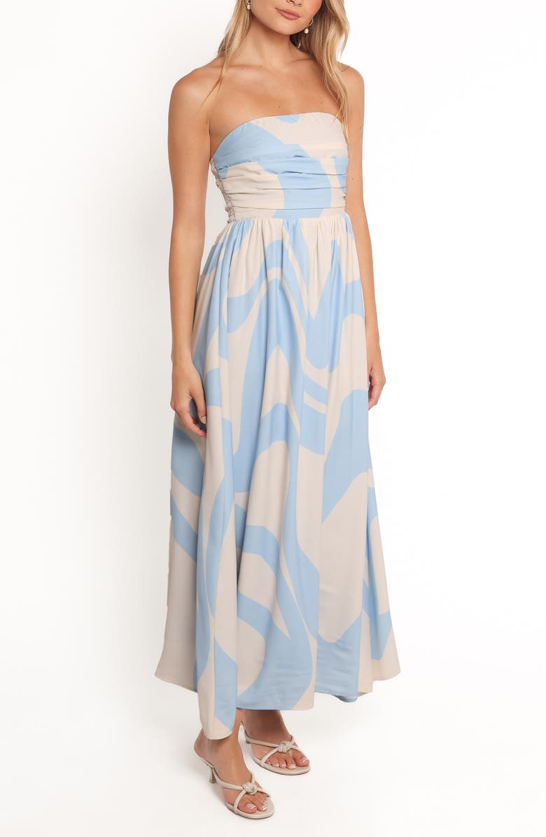 Petal & Pup Nesta Strapless Maxi Dress, Alternate, color, Blue Cream