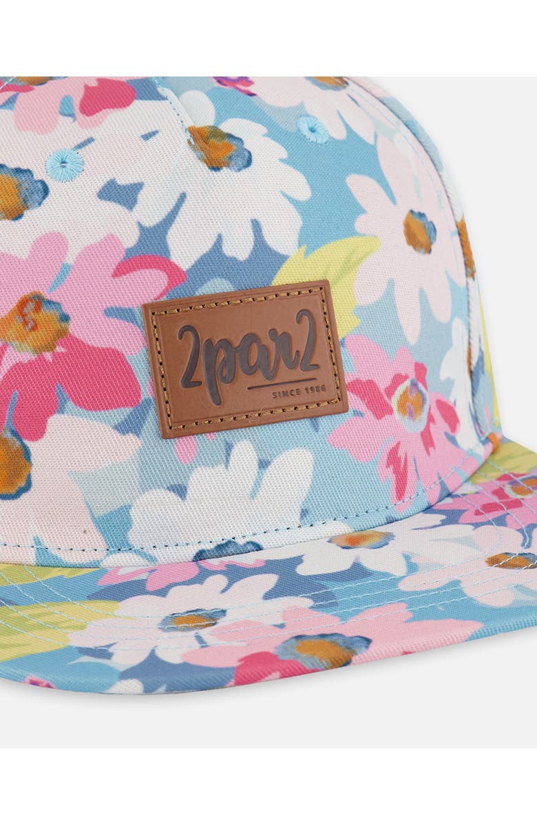 Deux par Deux Baby Girl's Printed Cap White, Pink, And Green Flowers, Alternate, color, White, Pink, And Green Flowers
