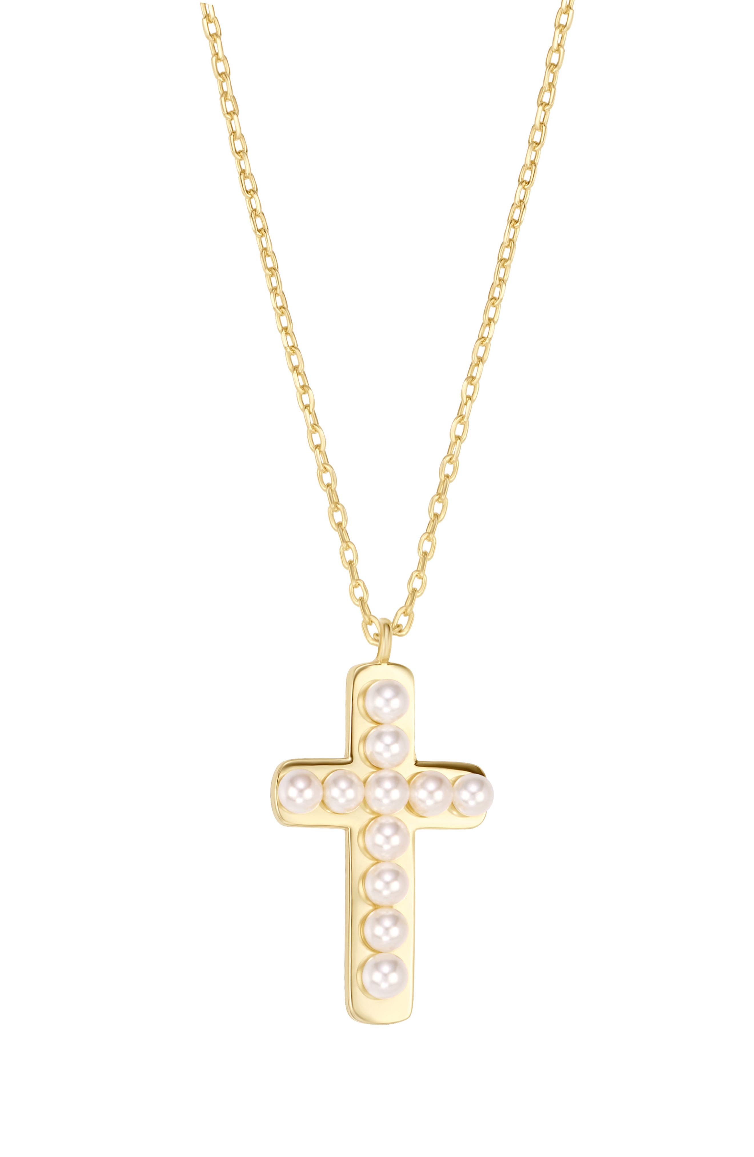 Simulated Pearl Cross Pendant Necklace