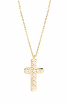 Simulated Pearl Cross Pendant Necklace
