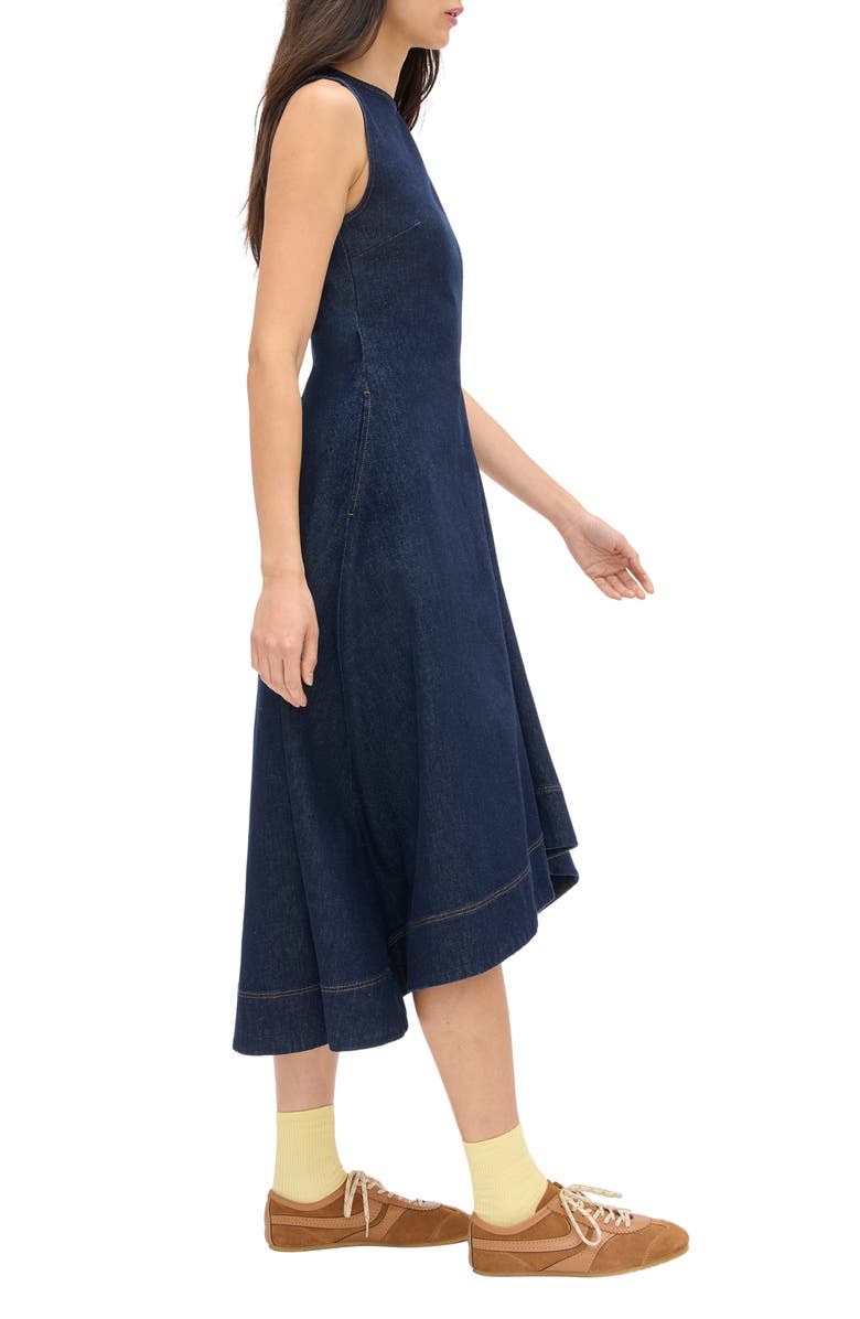 ALIGNE Liberty Asymmetric Sleeveless Stretch Organic Cotton Denim Midi Dress, Alternate, color, Indigo