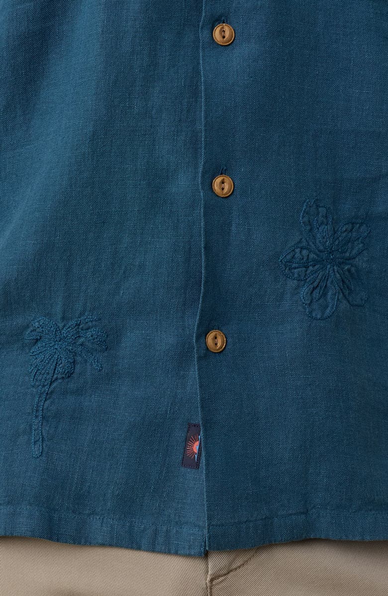 Faherty Embroidered Linen Camp Shirt, Alternate, color, Pacific Tides
