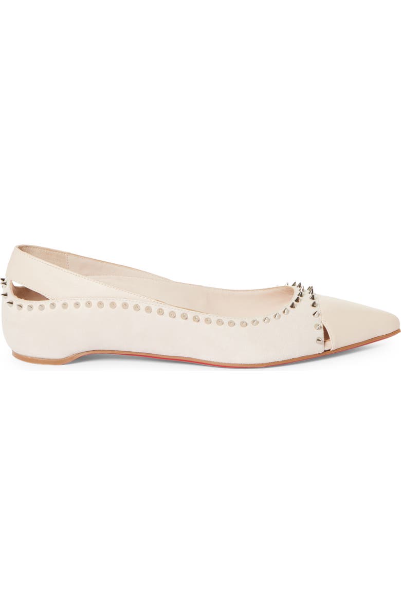 Christian Louboutin Duvettina Spikes Pointed Toe Ballet Flat, Alternate, color, F608 Leche/ Lin Leche