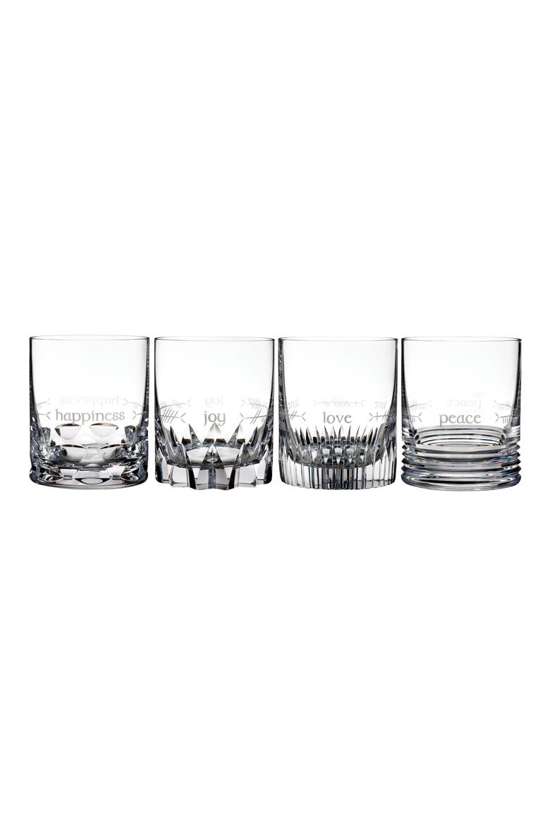 Ogham Mixed Set of 4 Lead Crystal Double Old Fashioned Glasses, Main, color, CRYSTAL