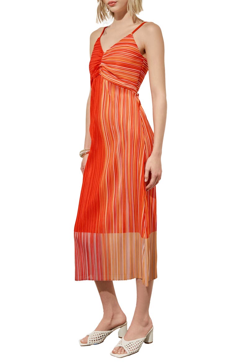 Ombré Stripe Crêpe de Chine Midi Dress, Alternate, color, FLAME