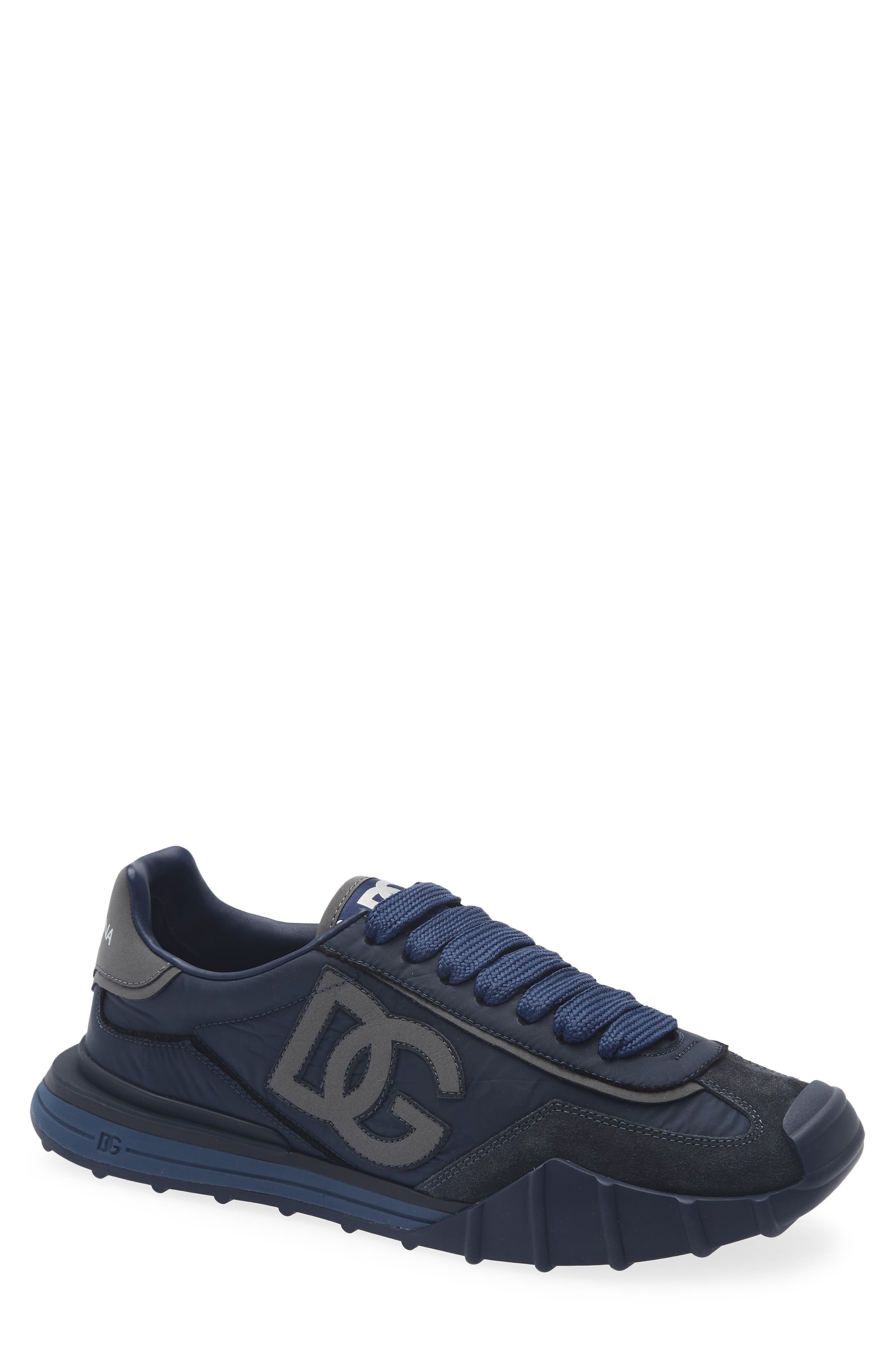 Leather & Textile Athletic Sneaker, Main, color, BLU MARINO