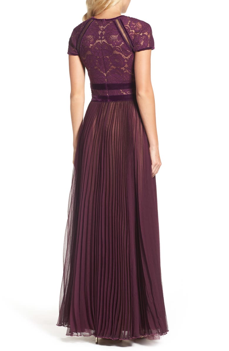 Tadashi Shoji Pleated Lace & Chiffon Gown, Alternate, color,