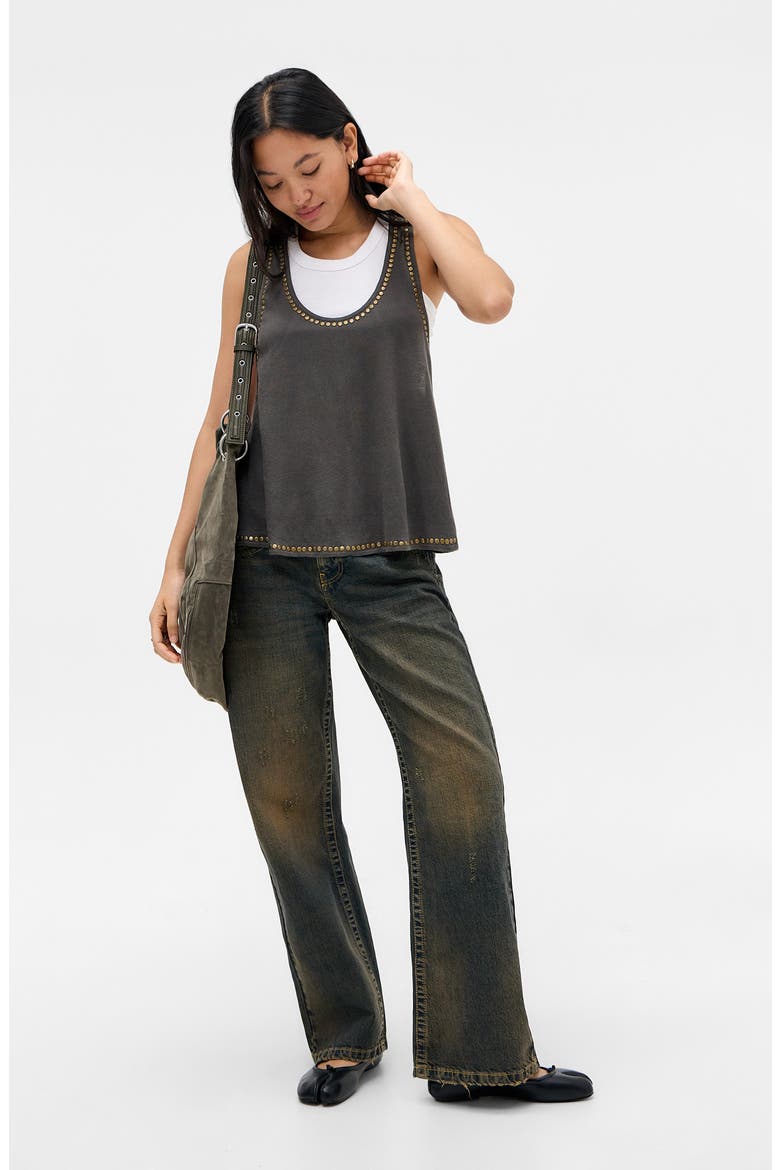 Studded Cotton Racerback Tank, Alternate, color, GREY