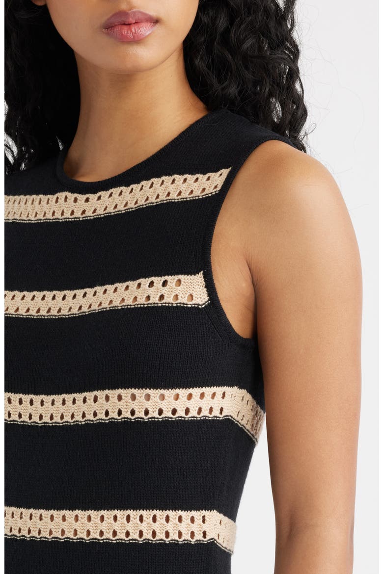 Ana Stripe Cotton Blend Knit Midi Dress, Alternate, color, BLACK OAT STRIPE