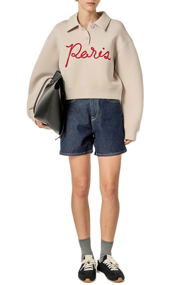 English Factory Lettering Scuba Polo Pullover, Alternate, color, Cream/ Red