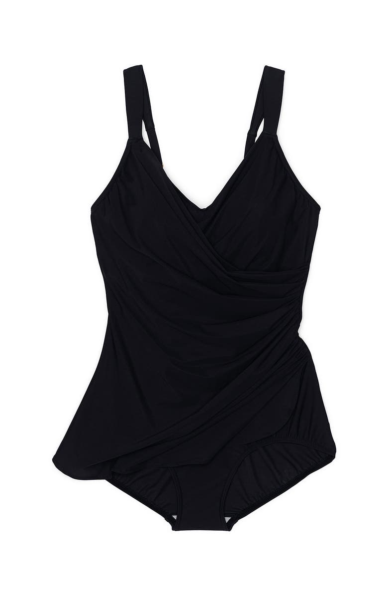 Lands' End DDD-Cup Slender V-Neck Tummy Control Chlorine Resistant Skirted One Piece Swimsuit, Alternate, color, Black