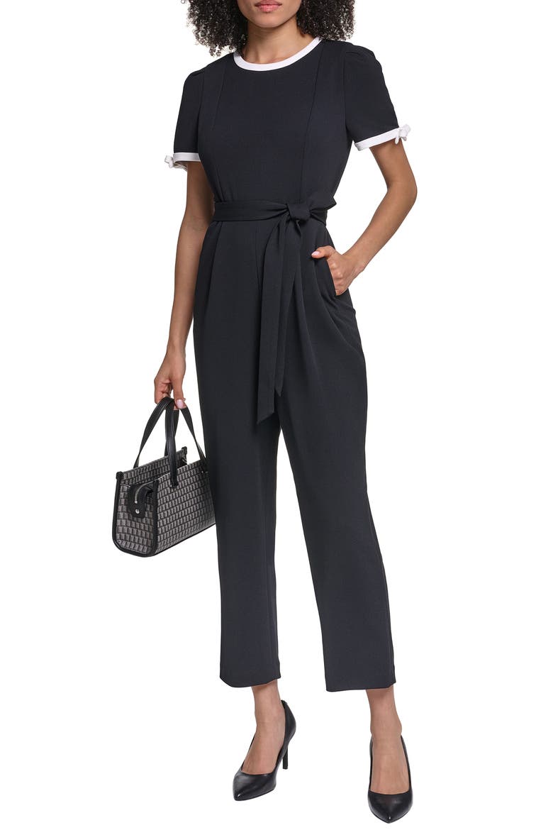 Scuba Crepe Jumpsuit, Alternate, color, BLACK/ SOFT WHITE