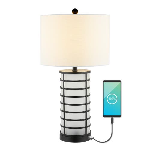 Jonathan Y Jayce 27in Modern Industrial Iron Nightlight Led Table Lamp With Usb Charging Port In Black/white