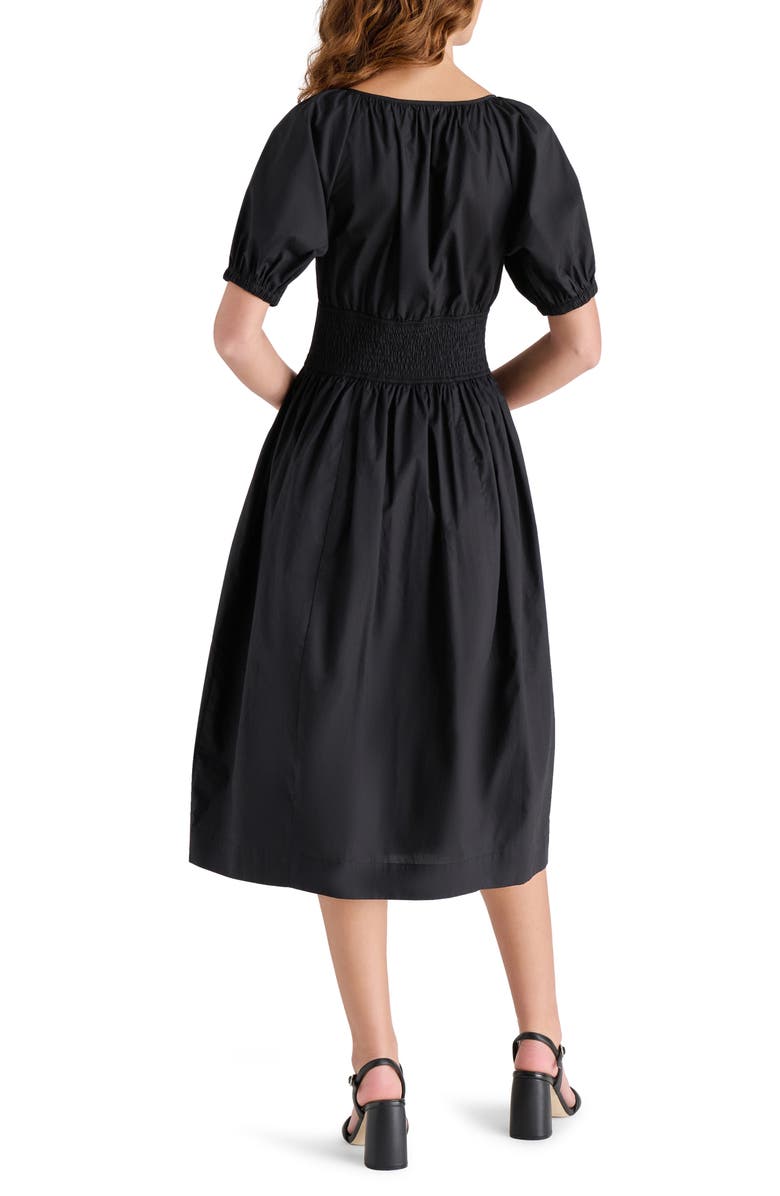 Steve Madden Liora Smocked Waist Cotton Poplin Dress, Alternate, color, Black