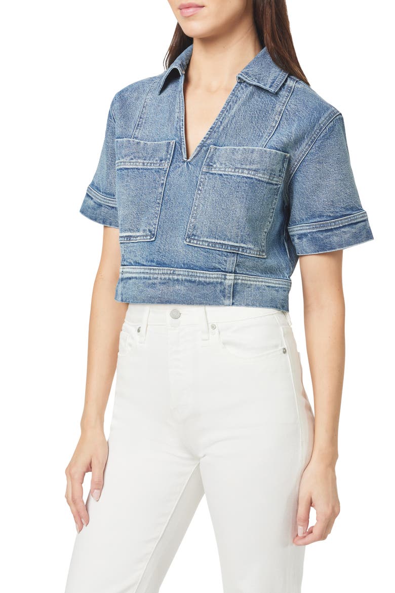 Boxy Crop Denim Shirt, Alternate, color, MARINE