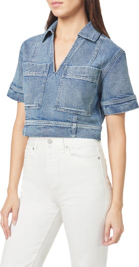 ◆7月新作◆Blue Jean Oversized Boxy Crop Top Zumba Blue Jean Oversized Boxy Crop Top -Wear It Out White