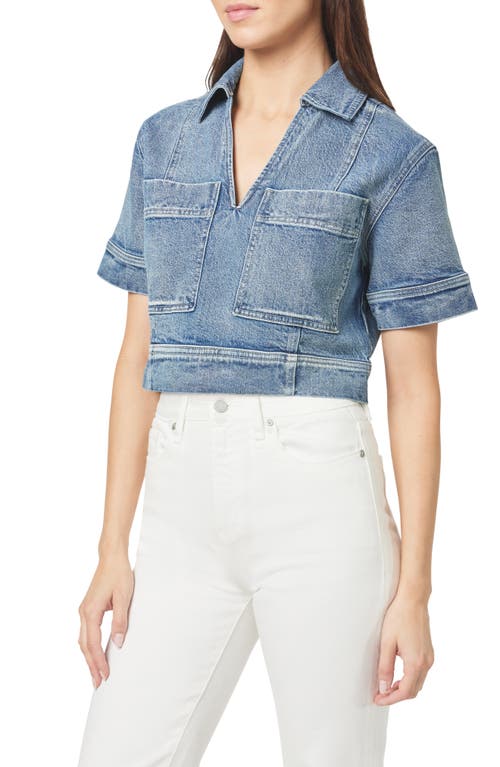 Shop Habitual Boxy Crop Denim Shirt In Marine