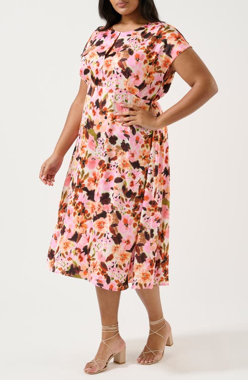 Estelle Atreides Floral Midi Dress In Pink Print